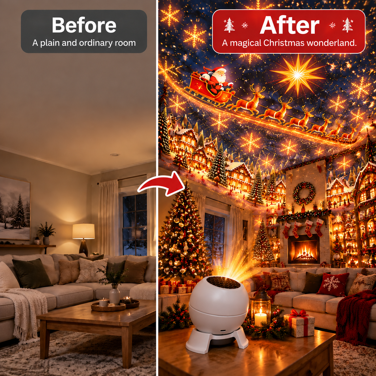 🎄 Magical Christmas Projection Night Light – Transform Any Room Into A Holiday Wonderland