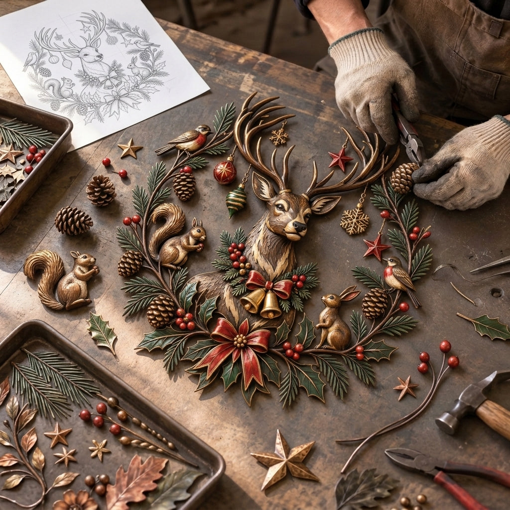 🦌🎄Christmas Deer Woodland Metal Wall Decor
