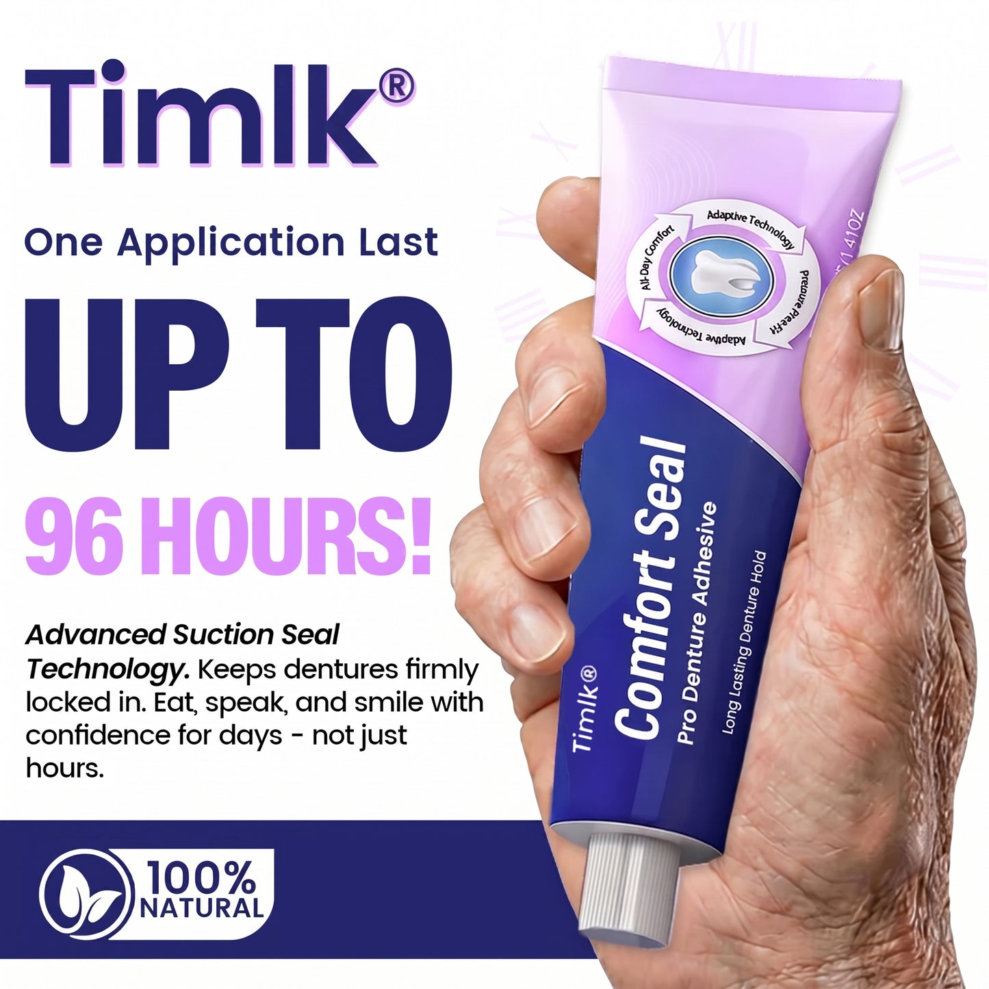🔥 LIMITED SPECIAL OFFER 🔥 Timlk® Comfort Seal Pro Denture Adhesive🦷💜(Clinically Proven 96-   Hour Lock Hold for   Secure, Comfortable &   Zinc-Free Denture Fit)