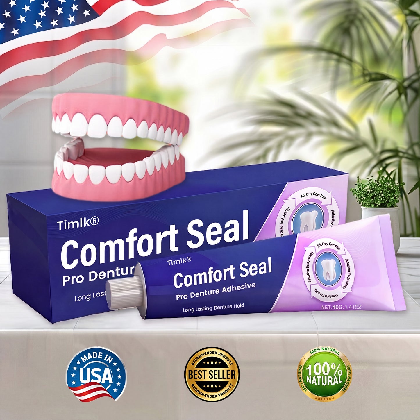 🔥 LIMITED SPECIAL OFFER 🔥 Timlk® Comfort Seal Pro Denture Adhesive🦷💜(Clinically Proven 96-   Hour Lock Hold for   Secure, Comfortable &   Zinc-Free Denture Fit)