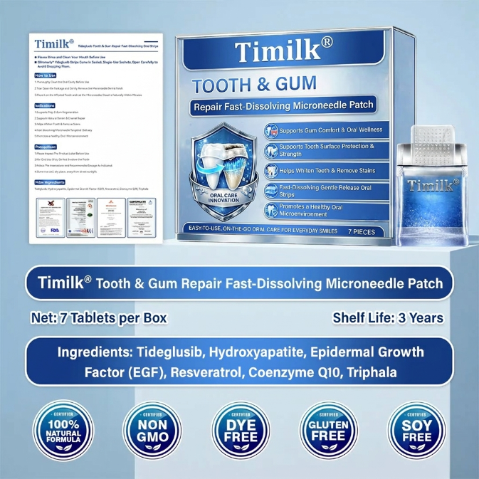 Your Smile🦷Timilk® Tooth & Gum Repair Fast-Dissolving Microneedle Patch✨ (𝟓-𝐢𝐧-𝟏 💎 𝐑𝐞𝐛𝐮𝐢𝐥𝐝 𝐄𝐧𝐚𝐦𝐞𝐥 & 𝐃𝐞𝐧𝐭𝐢𝐧 • 𝐒𝐭𝐫𝐞𝐧𝐠𝐭𝐡𝐞𝐧 𝐆𝐮𝐦𝐬 • 𝐄𝐫𝐚𝐝𝐢𝐜𝐚𝐭𝐞 𝐓𝐚𝐫𝐭𝐚𝐫 & 𝐎𝐝𝐨𝐫 • 𝐖𝐡𝐢𝐭𝐞𝐧𝐢𝐧𝐠 • 𝐒𝐭𝐨𝐩 𝐓𝐨𝐨𝐭𝐡 𝐒𝐞𝐧𝐬𝐢𝐭𝐢𝐯𝐢𝐭𝐲)
