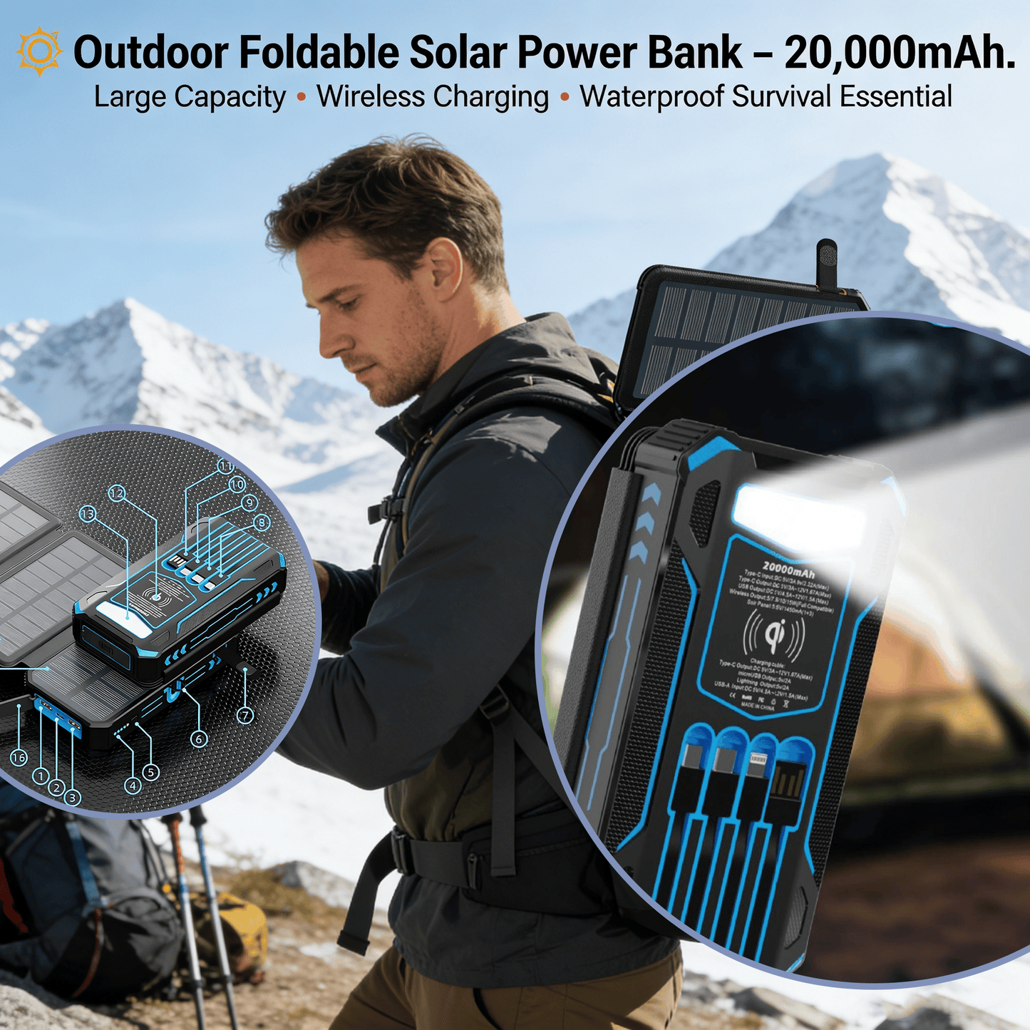 🌞 Outdoor Foldable Solar Power Bank