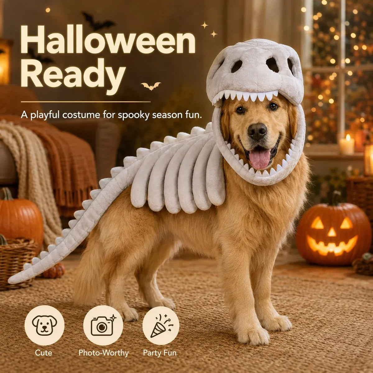 🦖 Halloween Season Sale 49% OFF– Glow-in-the-Dark Dinosaur Skeleton Pet Costume