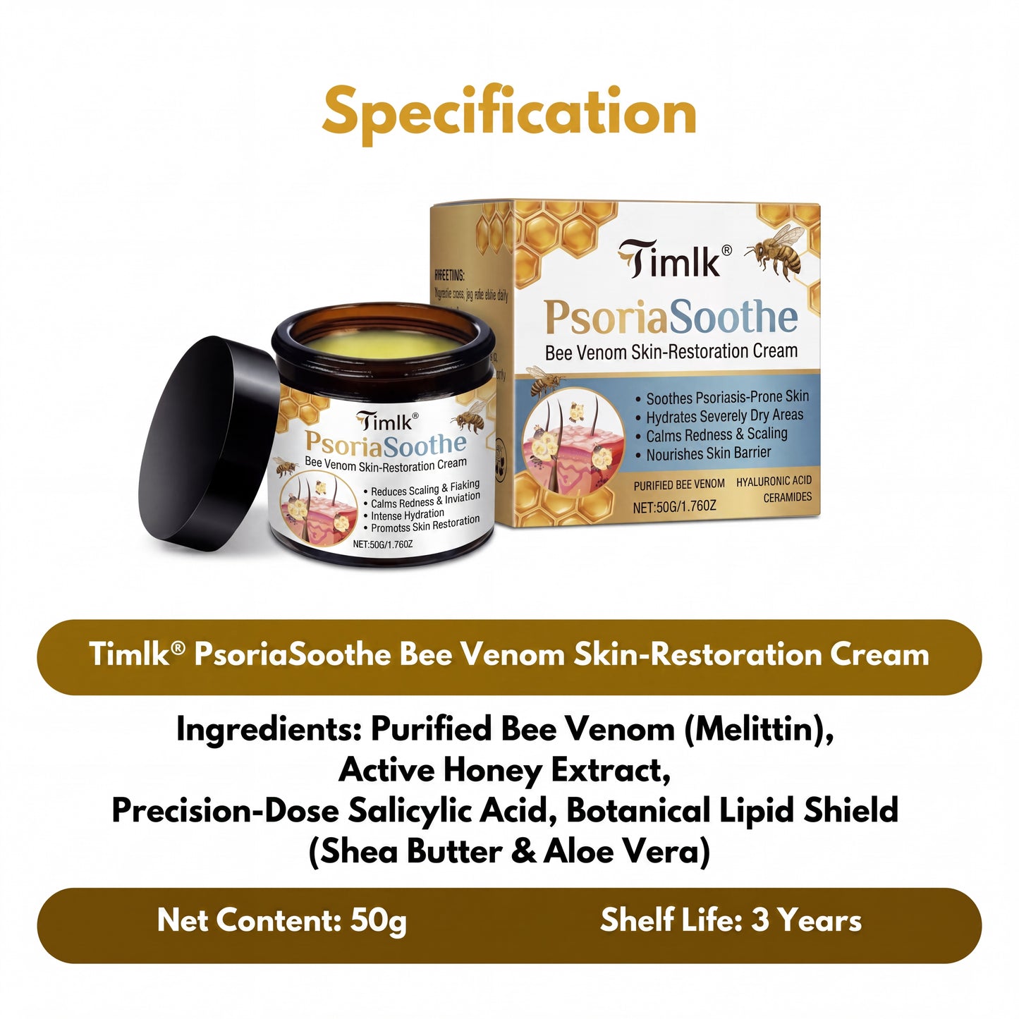 Timlk® PsoriaSoothe Bee Venom Skin-Restoration Cream